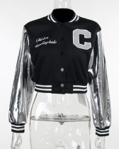 Street patchwork embroidered baseball uniform autumn and winter three-dimensional button crop jacket