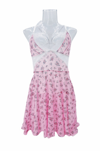 Sexy deep V floral nightgown cross lace sexy pajamas