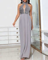 Fashionable and sexy women's halter neck sequined sleeveless evening dress