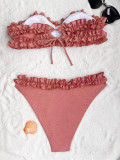 Solid Color Swimsuit Sexy Women's Ruffles Bikini