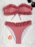 Solid Color Swimsuit Sexy Women's Ruffles Bikini