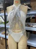 One-piece performance costume halterneck tassel one-piece swimsuit rave wear
