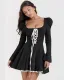Contrast color lace strap A-line sexy slim dress