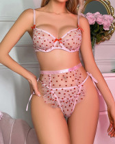 Heart cos maid sexy underwear three-piece see-through lingerie bra set