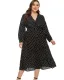 Polka dot long sleeve plus size long maxi dress