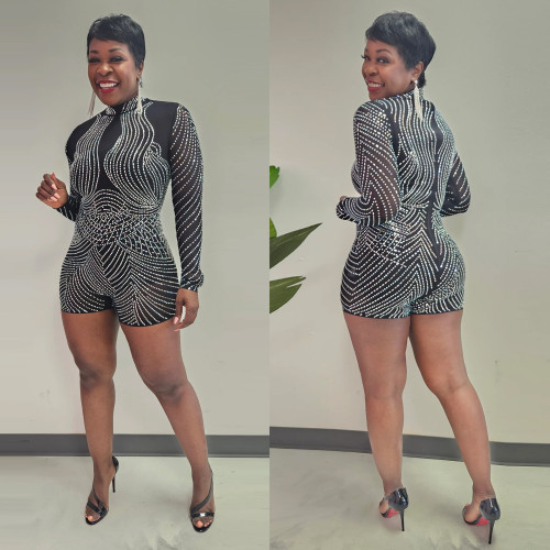 Sexy slim fit see-through stretch rompers jumpsuit