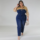 Women's Plus Size Denim Contrast Jumpsuit