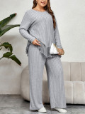 Large size irregular fringed long-sleeved top loose wide-leg pants suit