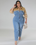 Women's Plus Size Denim Contrast Jumpsuit