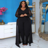 Women's plus size autumn and winter long-sleeved stretch jumpsuit