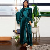 Plus size women's fall and winter pleated round neck casual two-piece pants set