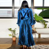 Plus size women's fall and winter pleated round neck casual two-piece pants set