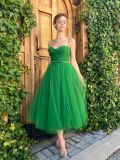 Party straps solid color midi-length long mesh dress (without bow)