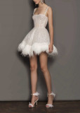 Party Sexy Straps Feather Sequin Dress