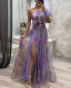 Women's autumn and winter party mesh slanted shoulder fashion flower dress