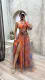 Women's autumn and winter party mesh slanted shoulder fashion flower dress