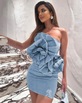 Strapless slim fit bodycon three-dimensional flower dress Strapless slim fit bodycon three-dimensional flower dress