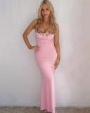 Applique Belted Hot Girl Flower Long Dress