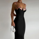 Applique Belted Hot Girl Flower Long Dress