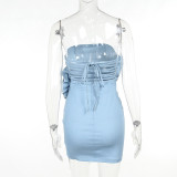 Strapless slim fit bodycon three-dimensional flower dress