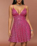 Sexy sequins deep V straps dress