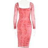 Long-sleeved low-cut fashionable sexy tight long dress
