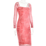 Long-sleeved low-cut fashionable sexy tight long dress