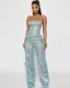 Coated glossy top high-waist straight multi-pocket fashionable trousers set