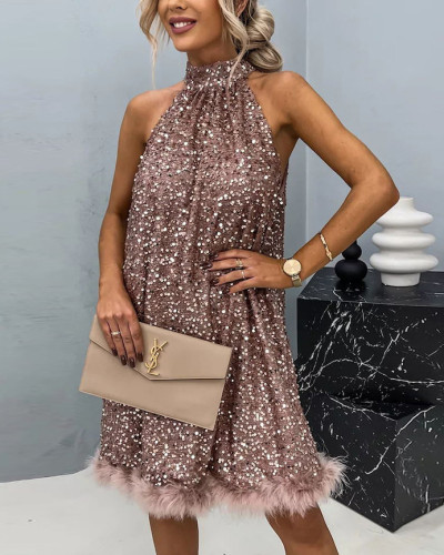 Party sequin halter neck fashion dress