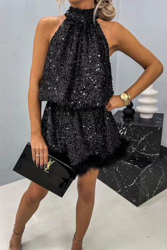 Party sequin halter neck fashion dress