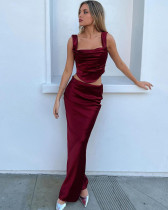 Temperament two-piece silky skirt set