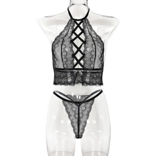 Lace Sexy Cross Hollow Sexy Two-piece Lingerie Set