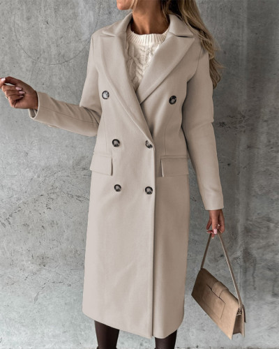 Winter coat solid color long sleeves double breasted with pockets