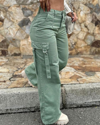 Fashionable Retro Cargo Multi-Pocket Casual Straight Pants