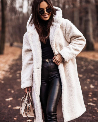 Winter fashionable long solid color long-sleeved coat for women