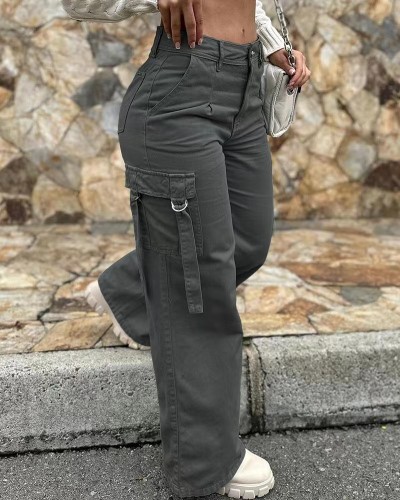 Fashionable Retro Cargo Multi-Pocket Casual Straight Pants
