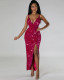 Evening dress women's sexy sequin slit dress