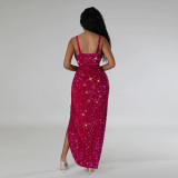 Evening dress women's sexy sequin slit dress