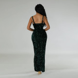 Evening dress women's sexy sequin slit dress