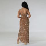 Evening dress women's sexy sequin slit dress