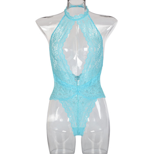 Sexy lingerie women's lace hollow see-through V-neck backless bodysuit