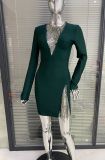 Party evening V-neck glitter mesh rhinestone bandage dress