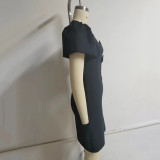 Sexy O-neck short-sleeved fashionable women's bow cutout slim fit bandage dress