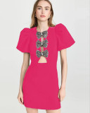 Sexy O-neck short-sleeved fashionable women's bow cutout slim fit bandage dress