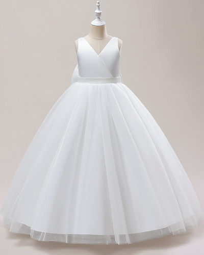Girls' children's V-neck mesh puffy princess older children's birthday party dress