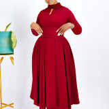 Stylish high collar elegant beaded wide African dress