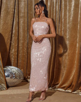 Sequin suspender slim backless high waist evening women's long dress