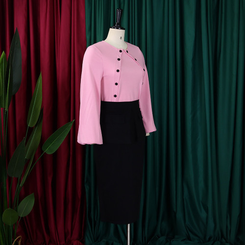 Autumn and winter fashionable office long-sleeved top and skirt two-piece set