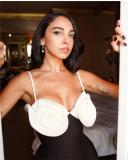 Bandage Dress Sexy Black Straps Flower A-Line Black Party Dress