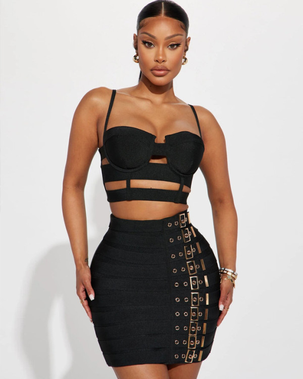 Punk style bandage skirt sexy suspender skirt nightclub suit